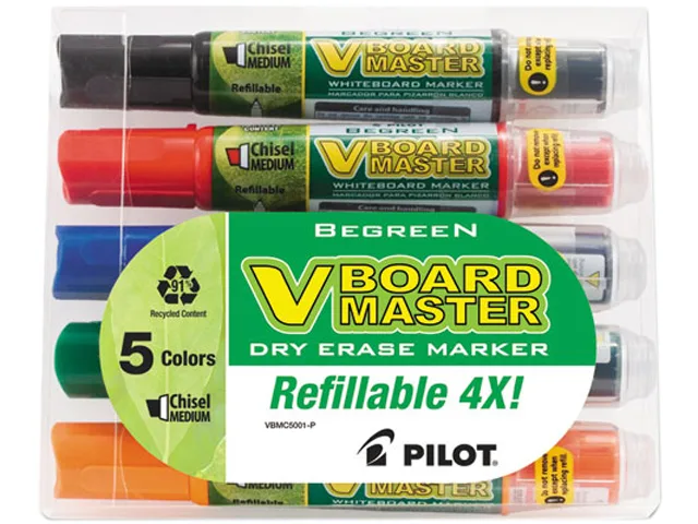 Pilot Pen Pilot Pen 43917 BeGreen Dry Erase Marker, Assorted, Chisel, 5 Pack — product photo