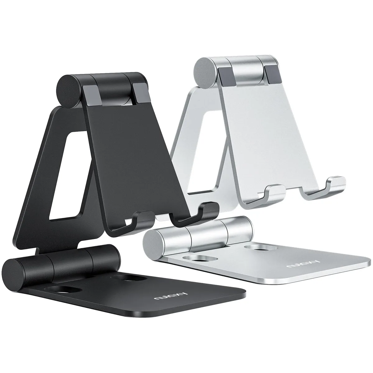 LAX A4 2 Pack Aluminum Dual Folding Phone Stand Black Silver — product photo