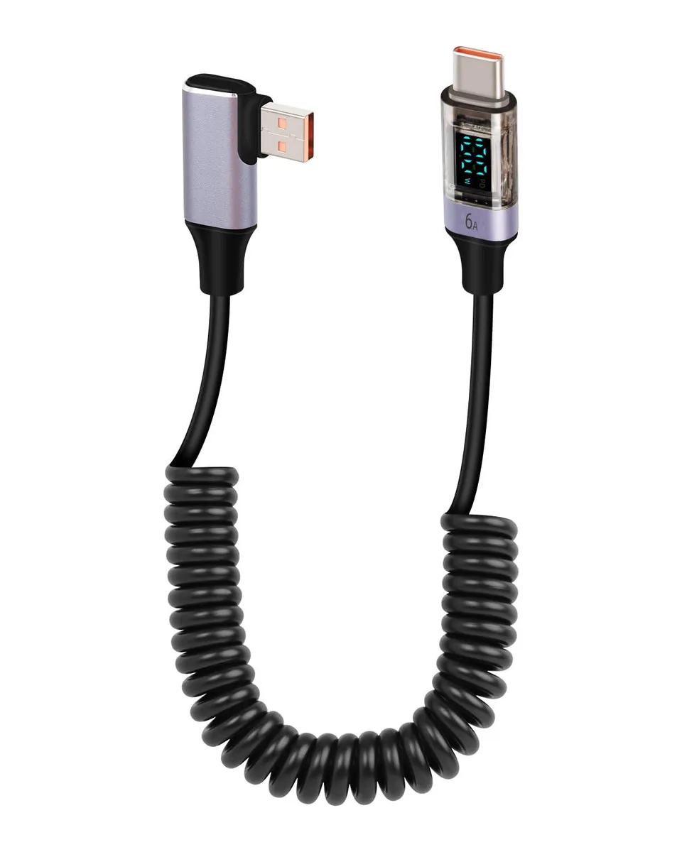 Vszerda Vszerda USB A to USB C Coiled Cable 66W LED Display 90° .5m/1.2m 480Mbps — product photo