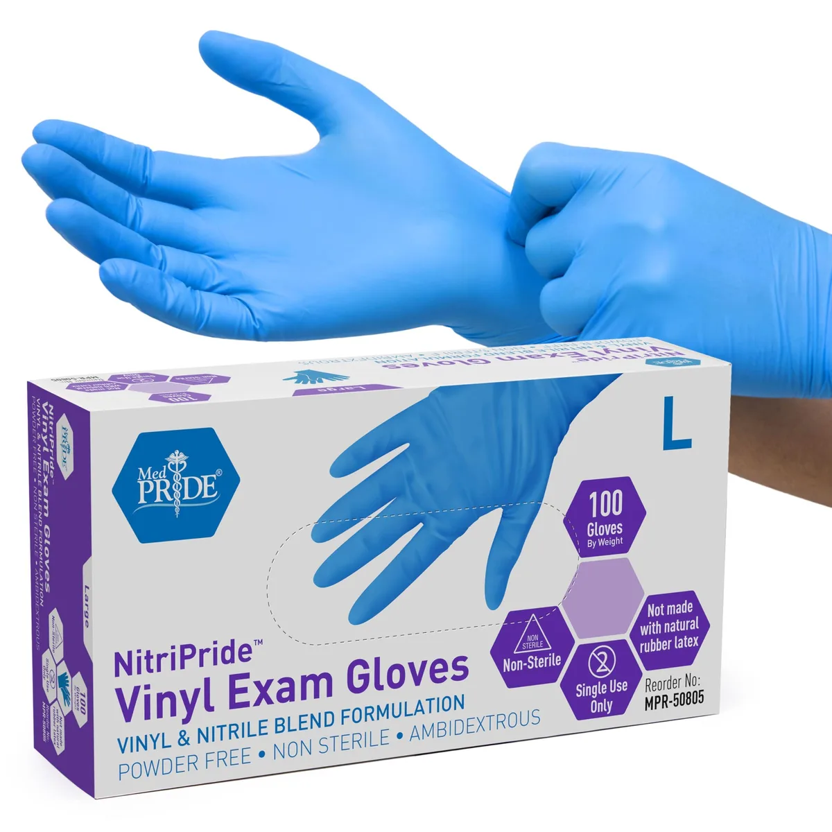 Vibe Nitrile/Vinyl Blend Gloves, Powder-Free, Latex-Free, Gray, Large, Box of 100 — product photo
