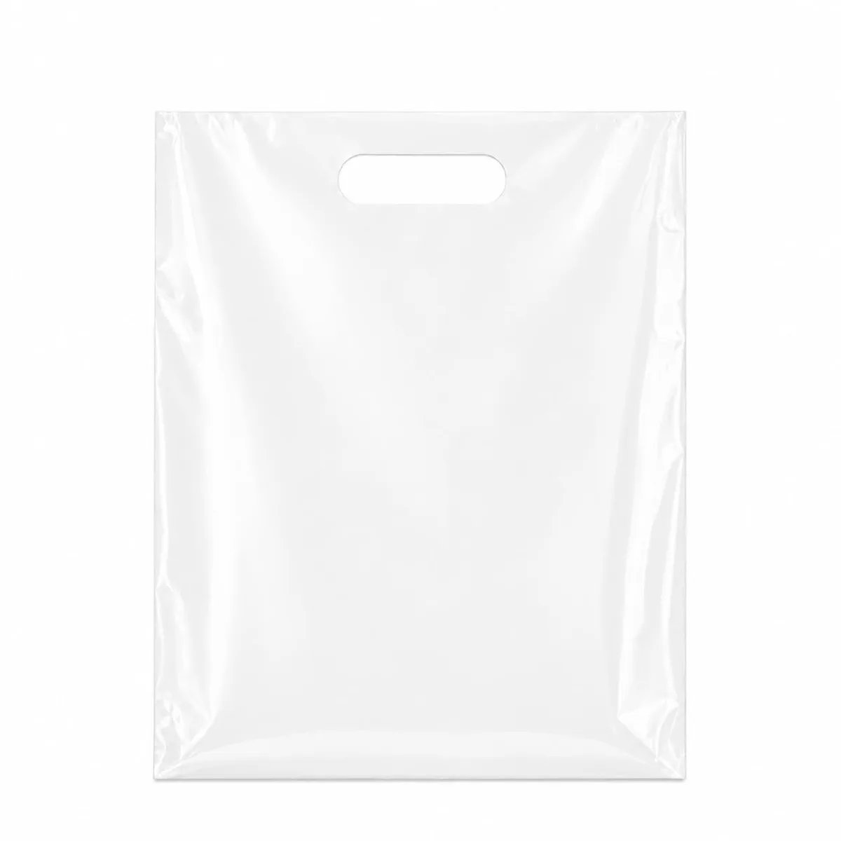 Pack of 100 white plastic bags 9 by 12 inches with die cut handles