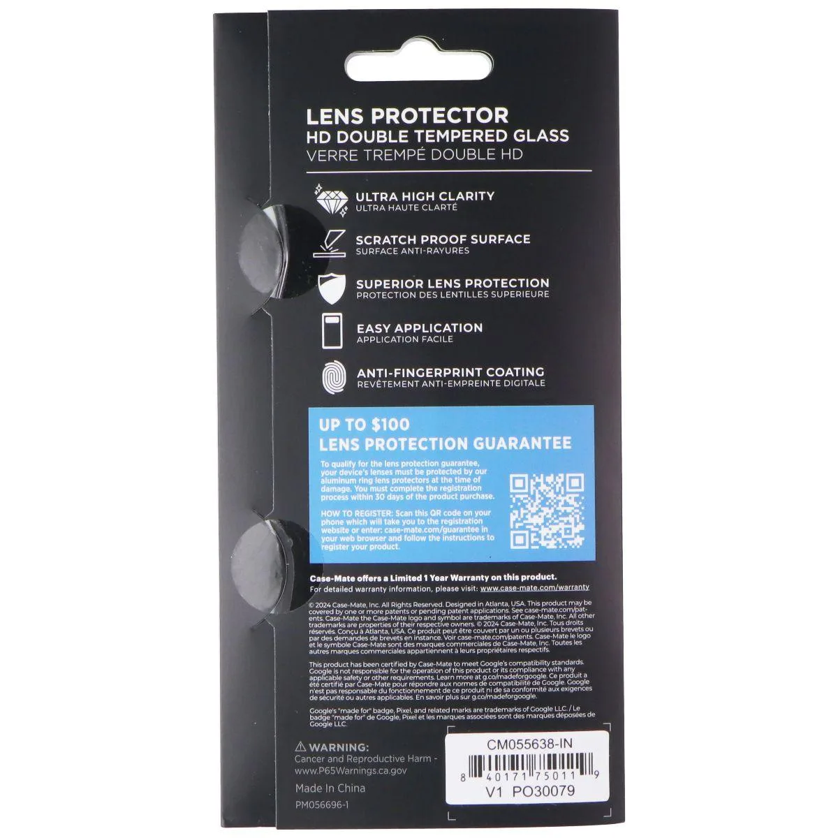 Case-Mate Case-Mate Double Tempered Glass Lens Protector for Google Pixel 9a Clear — product photo