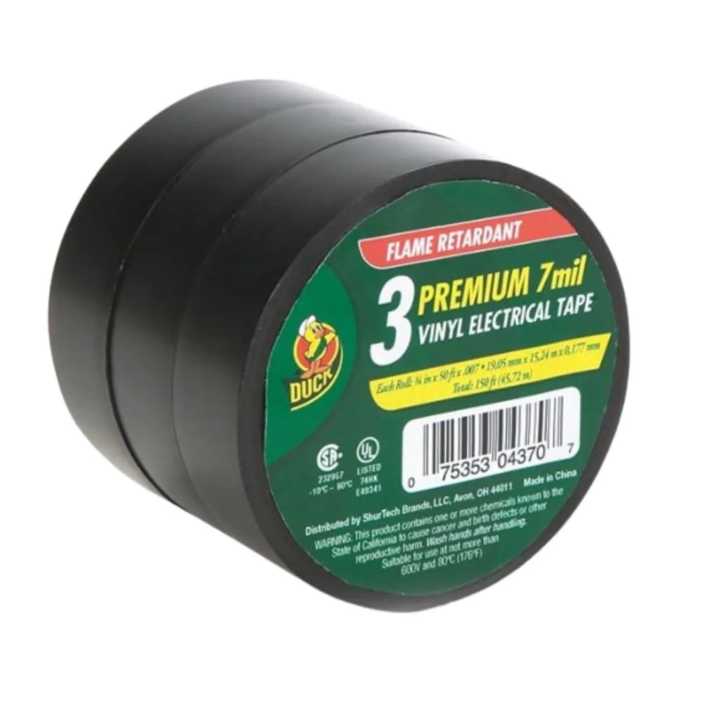  Duck Professional Electrical Tape 0.75-Inch x 50-Feet 3-Pack Black (299004) — product photo