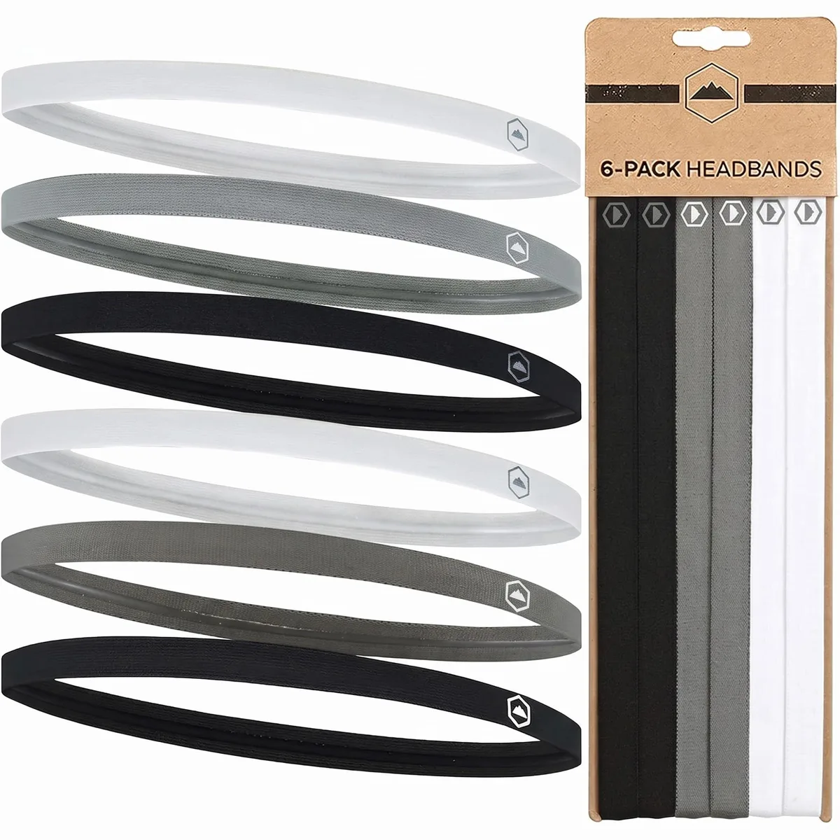  Tough Headwear JSMANA 18" 6-Pack Thin Elastic Headbands Black — product photo