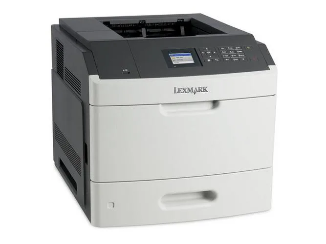 Rectangular white Lexmark mono laser printer with 2.4 inch colour display and front USB port