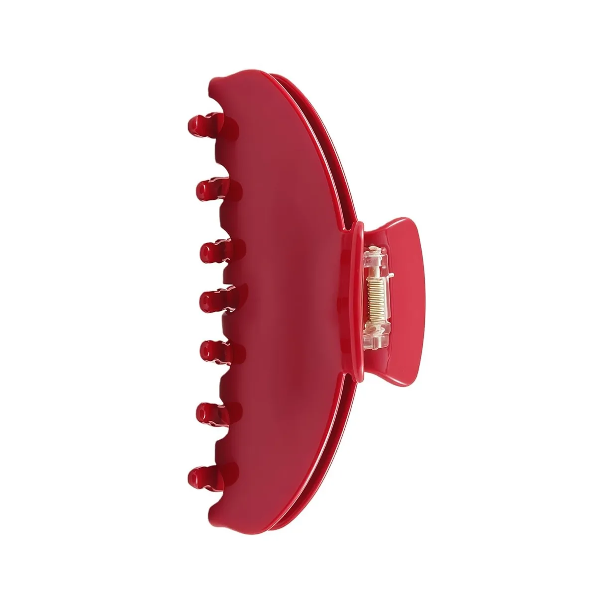 Cherry red acetate claw clip, smooth curved jaws, matte finish