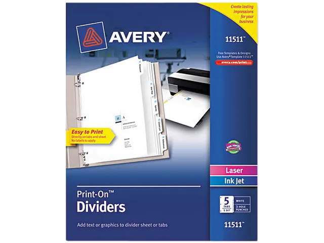 Avery Avery 11511 Customizable Print-On Dividers 5-Tab Letter card filing — product photo