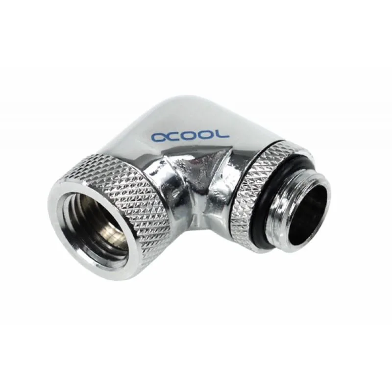 Chrome 90-degree revolvable angled adaptor with male-to-female G1/4 threads
