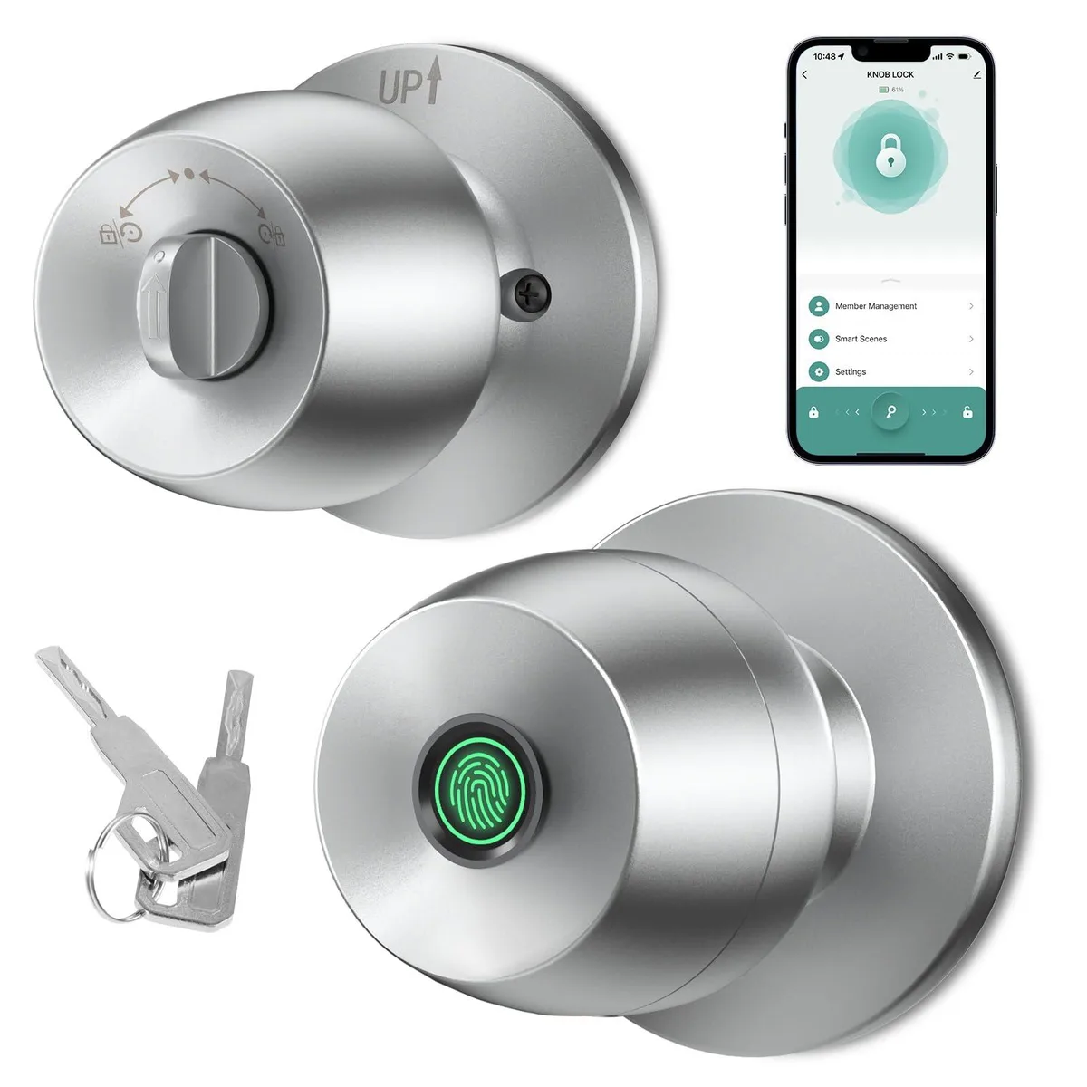  Awair HL-2 Smart Door Lock Fingerprint .5s 100 Prints 500lb Aluminum Silver — product photo