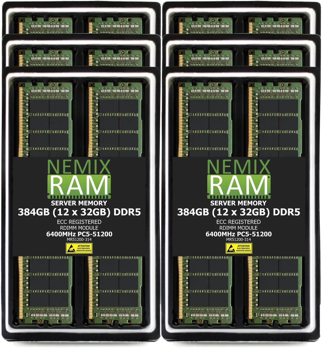 NEMIX RAM NEMIX RAM 384GB (12 x 32GB) DDR5 6400 CL52 1Rx4 ECC RDIMM memory upgrade — product photo