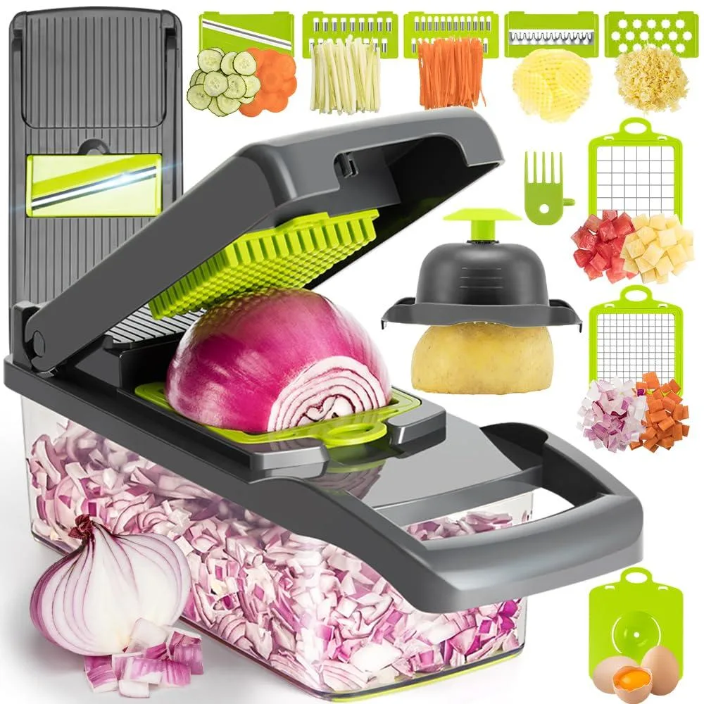 Square white plastic food processor with stainless-steel blades and container