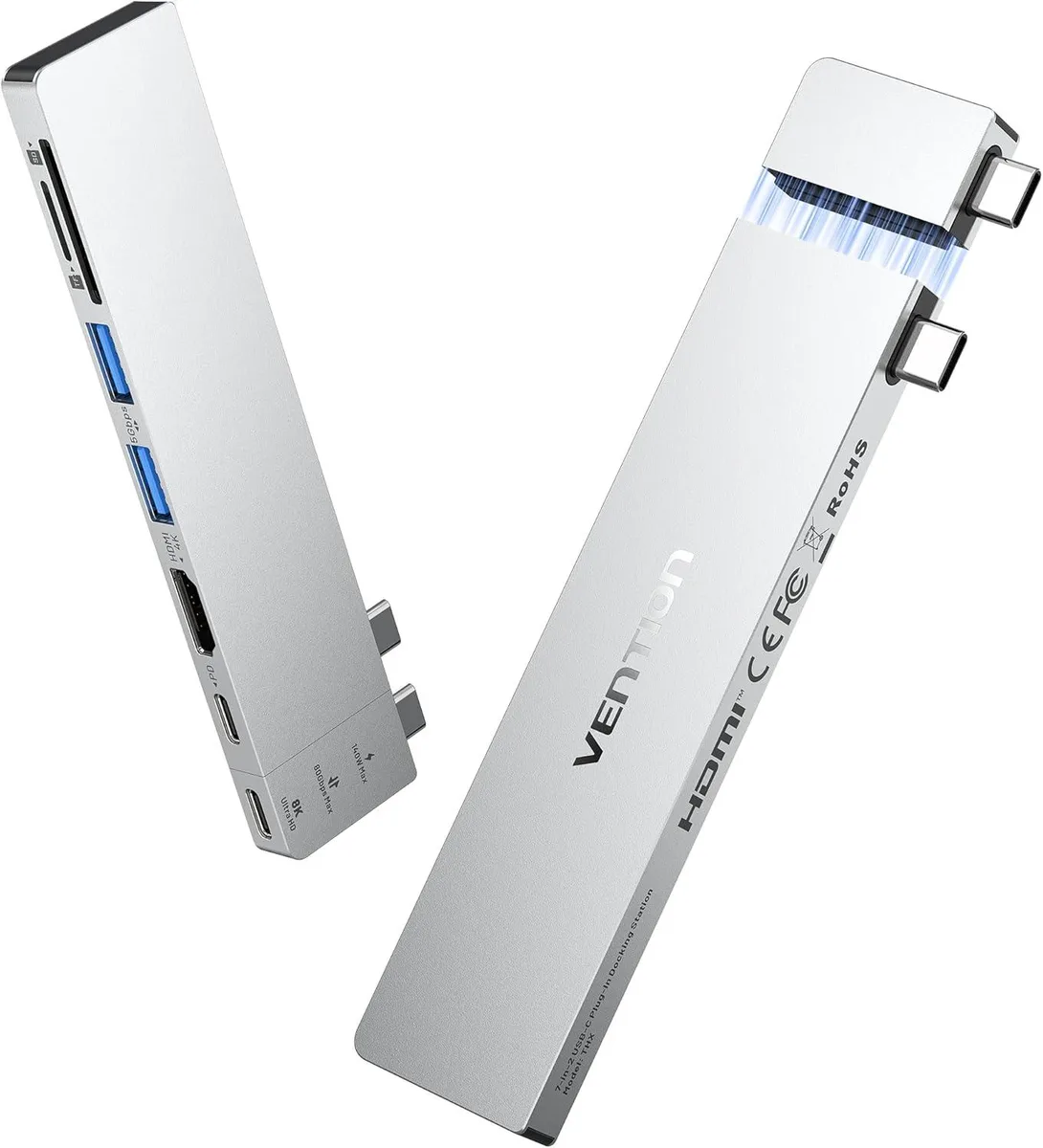 MCHOSE MCHOSE USB C Hub 80Gbps Detachable Magnetic 8K 4K@240Hz HDMI 140W PD SD/TF Silver — product photo