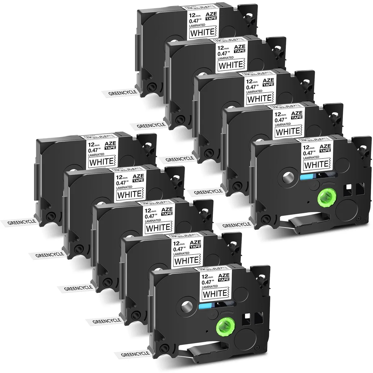GREENCYCLE GREENCYCLE 10PK TZe-231 Black on White Laminated Label Tape 12mm 8m — product photo