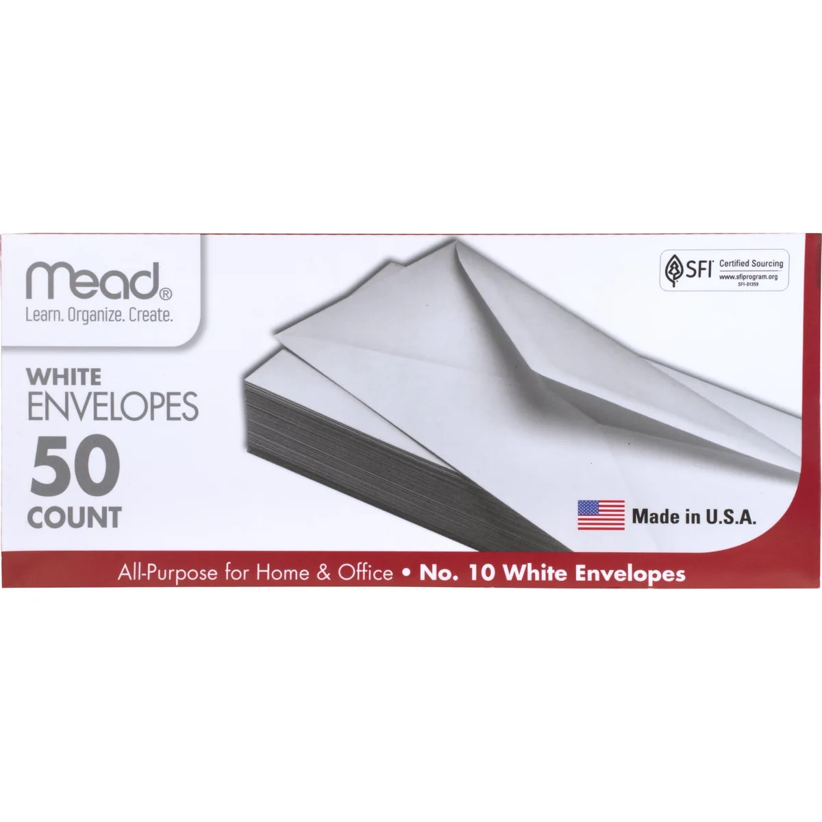 White rectangular box containing fifty plain envelopes