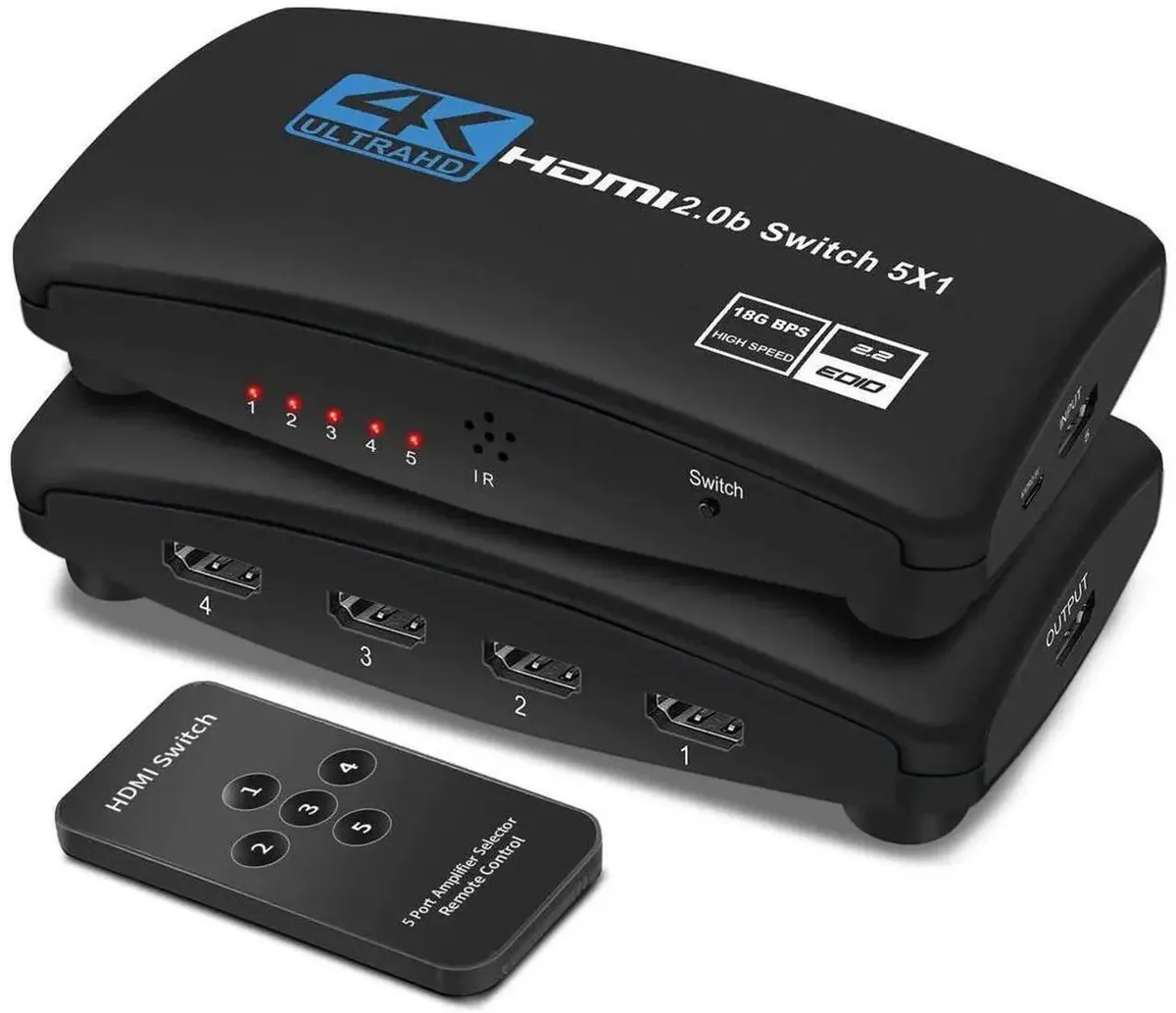 SMUGDESK SMUGDESK 5 Port HDMI 2.0 Switch 4K@60Hz IR Remote — product photo