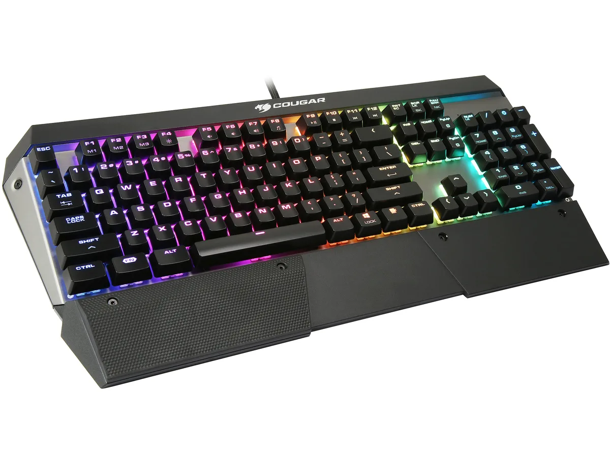 Black and silver mechanical gaming keyboard with detachable palm rest