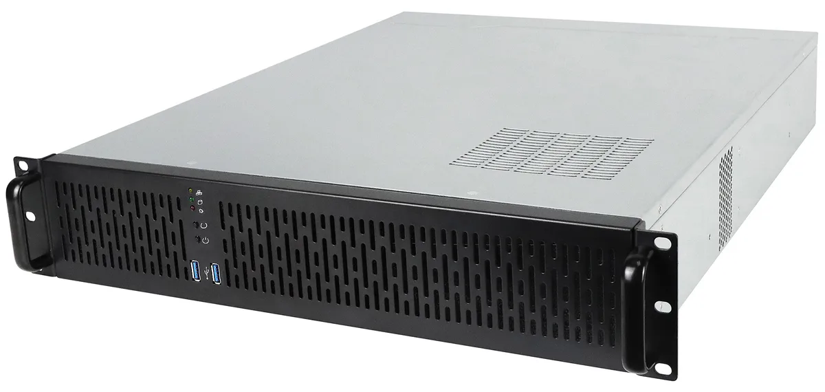 Rosewill Rosewill RSV-Z2850U 2U server chassis 4×3.5" 2×2.5" bays ATX 2×USB 3.0 2×80mm fans Silver/Black — product photo