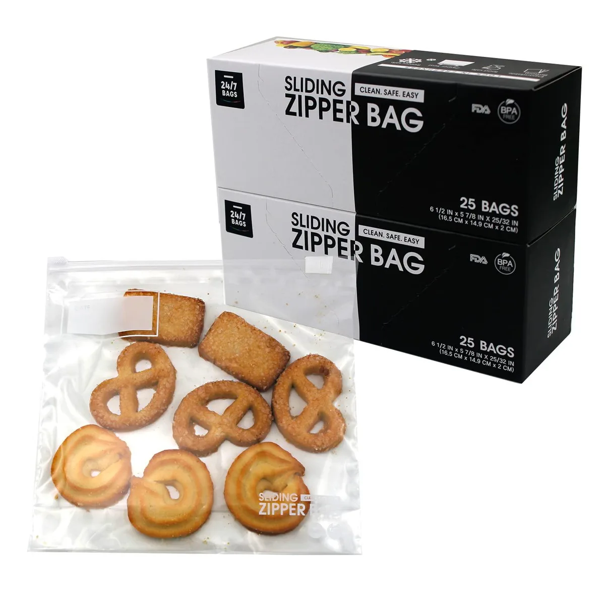 Clear small slider storage bags with expandable bottom, pack of 50