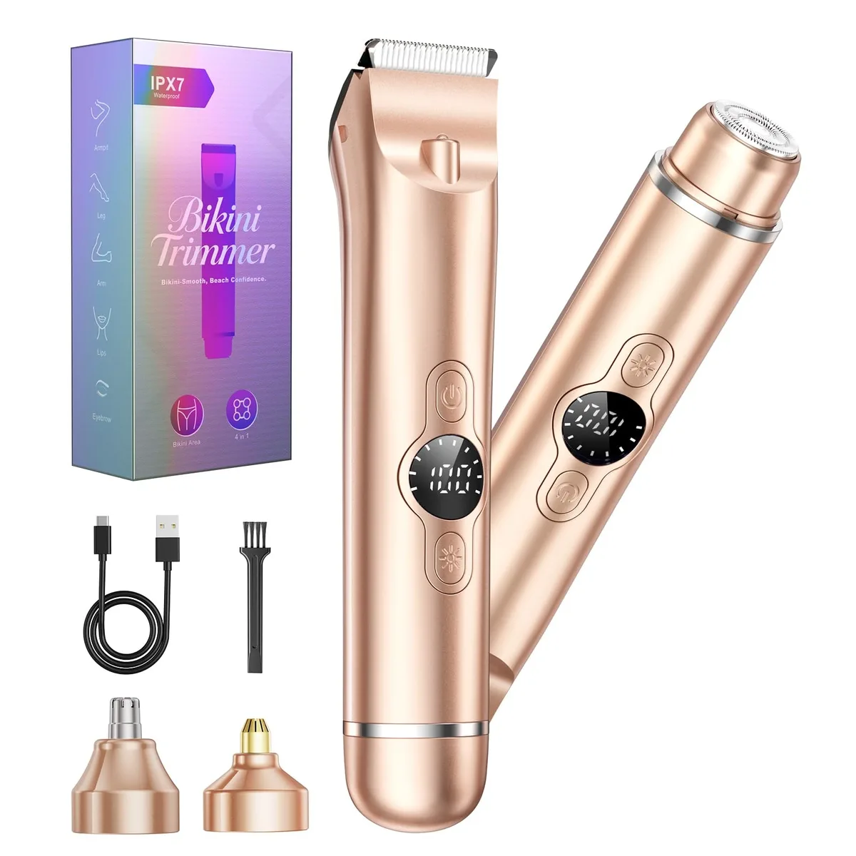 Gold foil shaver with interchangeable heads, compact and lightweight