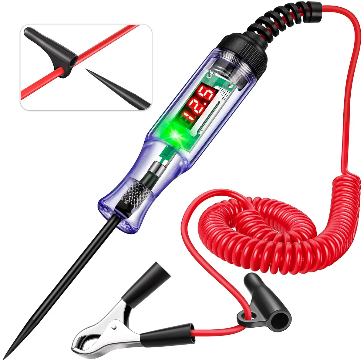 WINAMOO 5-90V digital LED circuit tester pen with 110in spring wire and alligator clip