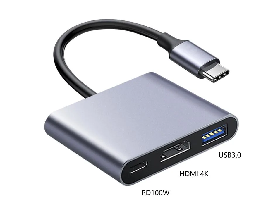 Corn Electronics Corn Electronics USB C to HDMI Multiport Adapter Gray 4K 30Hz PD100W USB 3.0 110mm — product photo