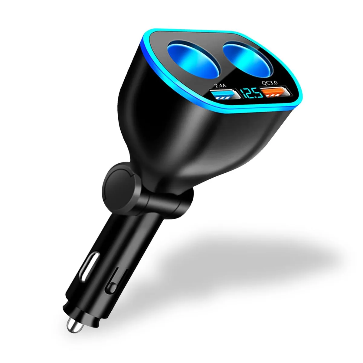 VKQTS SX03 4 in 1 Car Charger 12/24V 120W QC3.0 2.4A LED Voltmeter Black — product photo