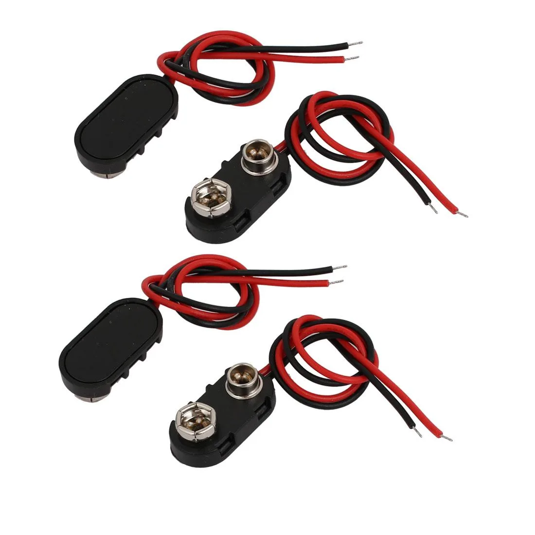 Four 9V battery clips with 150mm black and red wires