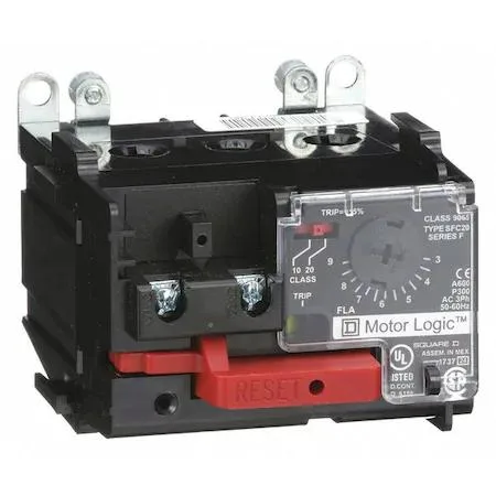 Grey rectangular NEMA overload relay with adjustment dial and terminals