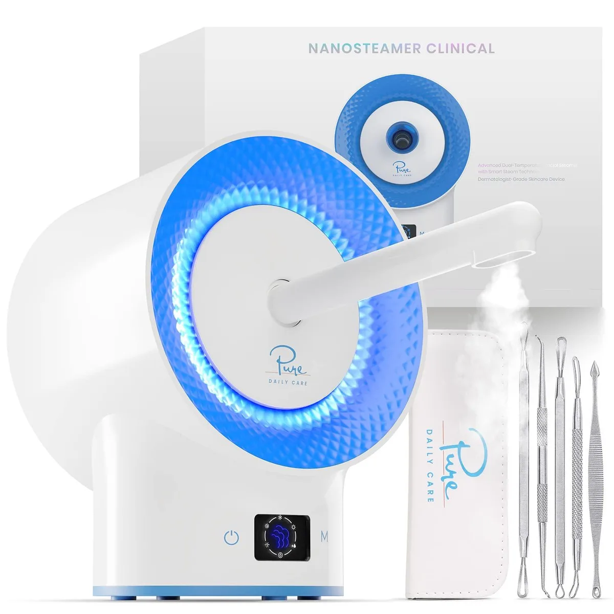 Pure Daily Care NanoSteamer Clinical Facial Steamer White 6 Modes 2 Nozzles 360 Rotation — product photo