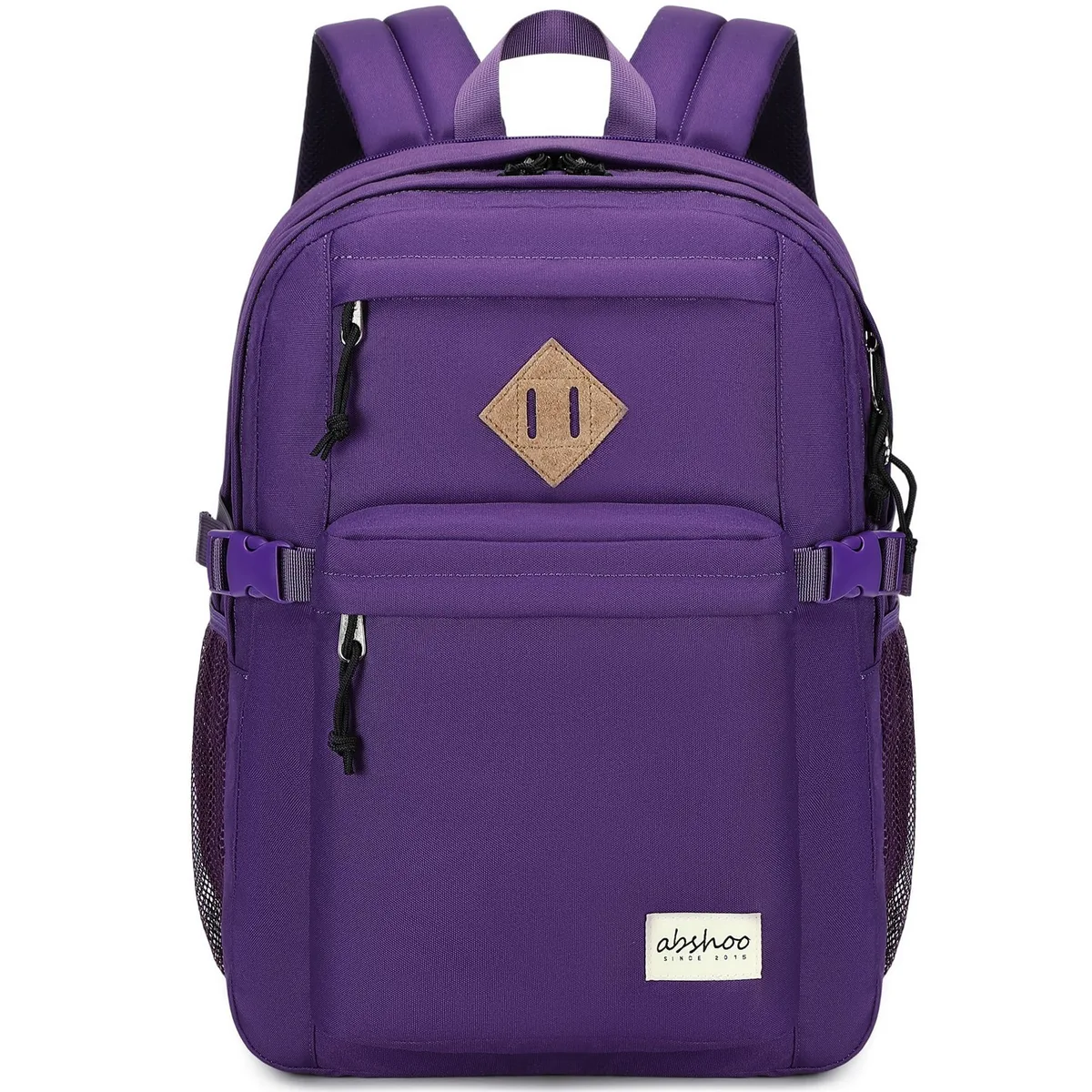 Purple 29L water-resistant polyester backpack with padded 15.6 inch laptop compartment