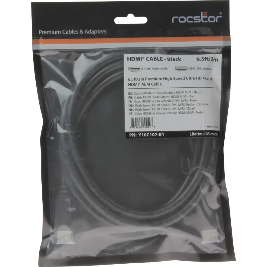 Rocstor Rocstor Y10C156-B1 1ft HDMI cable with Ethernet M/M Black — product photo