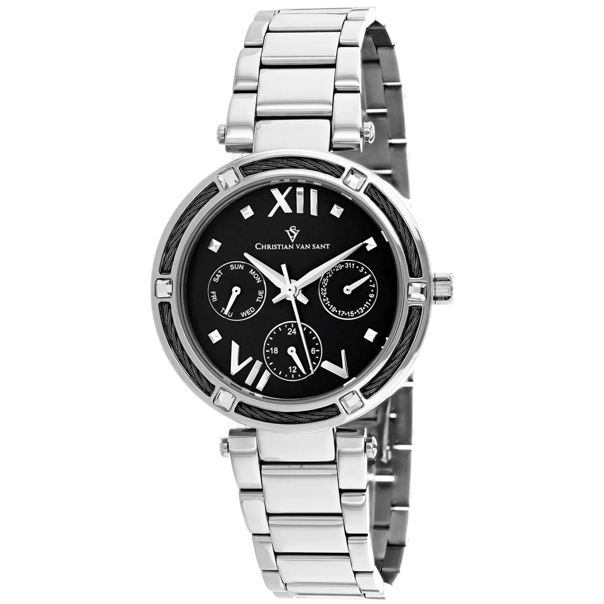 Stainless steel watch with black dial and bracelet