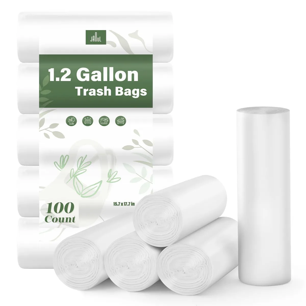 Jaoul 1.2 Gallon White Trash Bags 100 Count — product photo