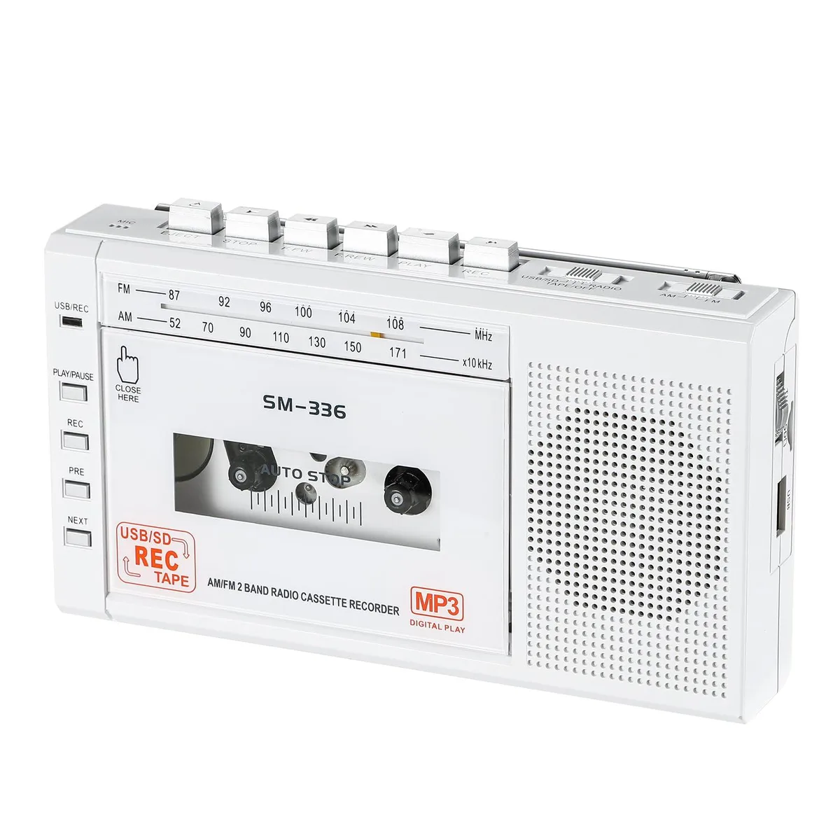  FIOLEES Portable Cassette Player White USB SD Converter — product photo