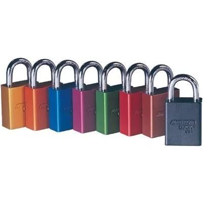 Blue anodized aluminum padlock with boron alloy shackle