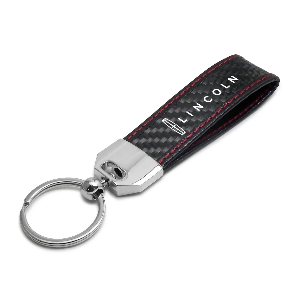 iPick Image, LLC iPick Image, LLC Lincoln Real Black Carbon Fiber Loop Strap Key Chain Red Stitching Car Electronics Accessory — product photo