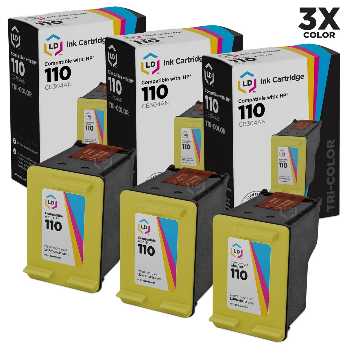 LD Products LD Products HP 110 Tri-Color Ink Cartridge 3 Pack — product photo