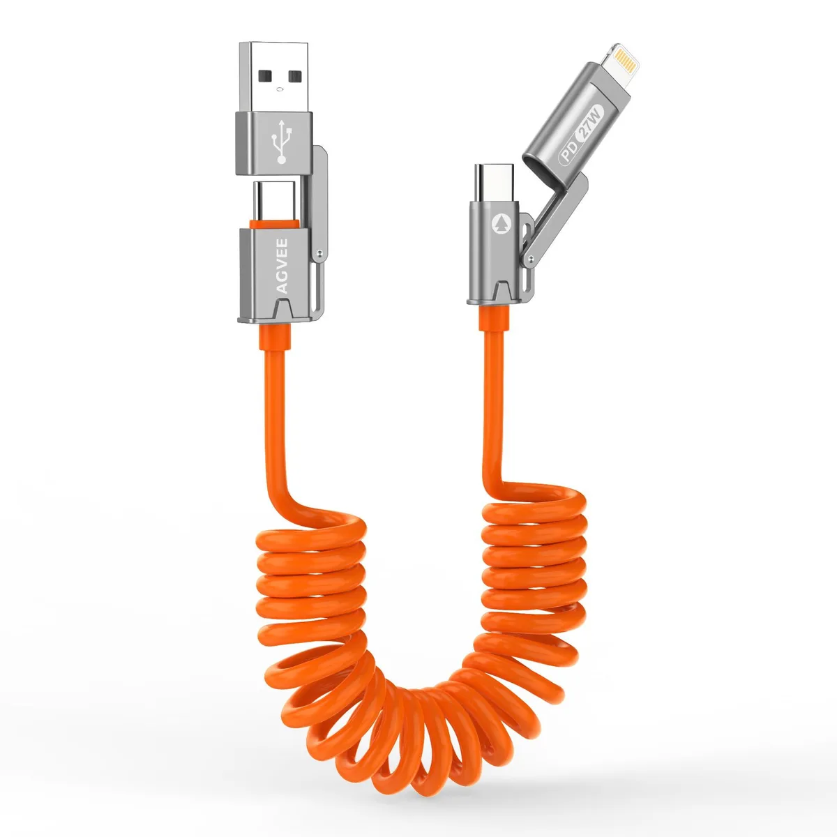  AGVEE 4-in-1 Coiled USB-C Cable 5ft Orange 60W — product photo