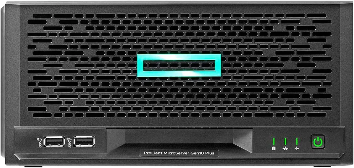 HPE HPE ProLiant MicroServer Gen10 Plus v2 Xeon E-2314 2.8GHz 64GB 16TB SSD RAID iLo 2022 Essentials tower server — product photo