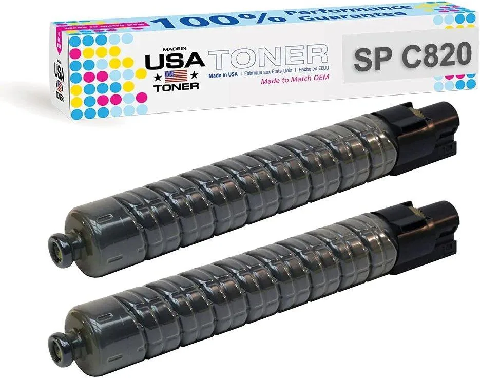 MADE IN USA TONER MADE IN USA TONER Compatible Toner Cartridge Black 2 Pack for Ricoh SP C820 C821 821026 821034 — product photo