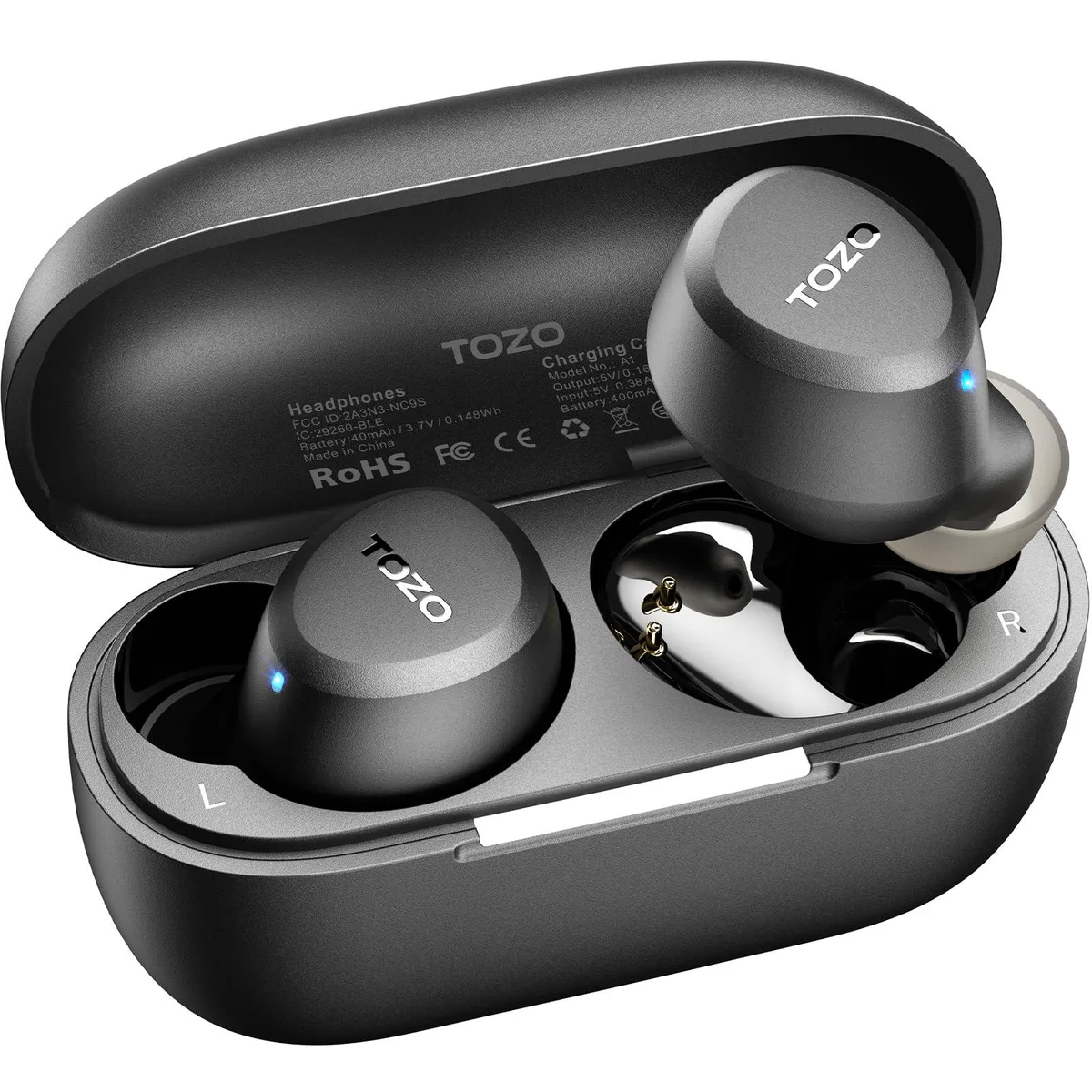 White in-ear earbuds with compact charging case