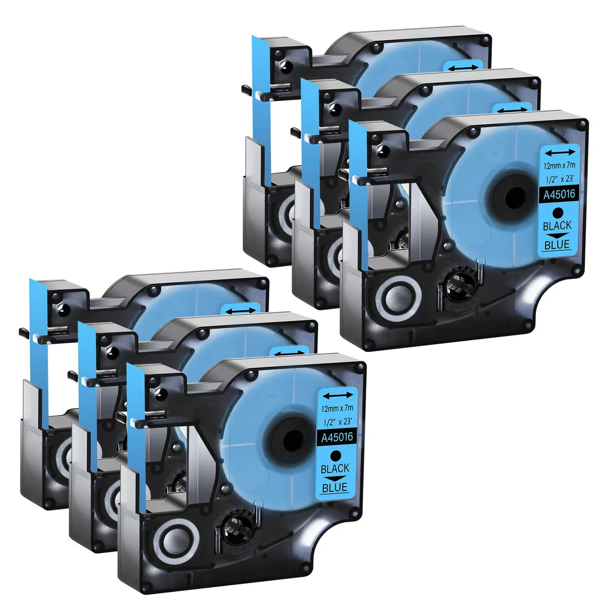 GREENCYCLE GREENCYCLE 6 Pack D1 Label Tape 45016 S0720560 Black on Blue 12mm x 23ft — product photo
