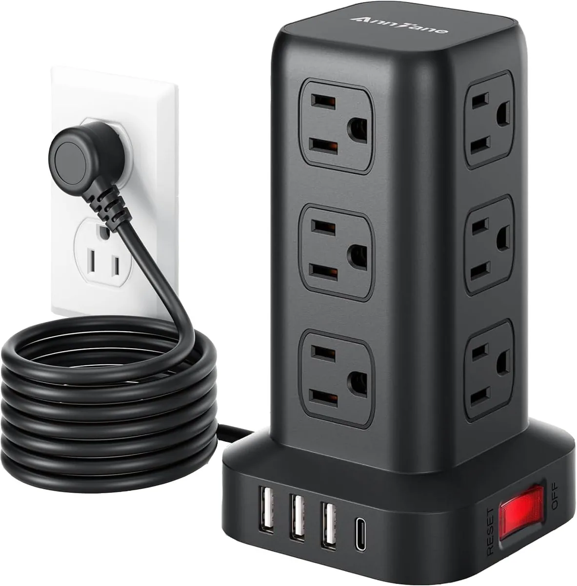 Brainwavz Brainwavz Headphone Extension Cords 6.5 ft 12 AC outlets 4 USB ports 1 USB-C 1800 joule surge protection — product photo