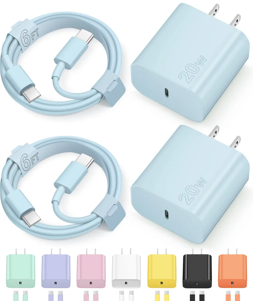 Blue USB-C wall charger with 6ft cable