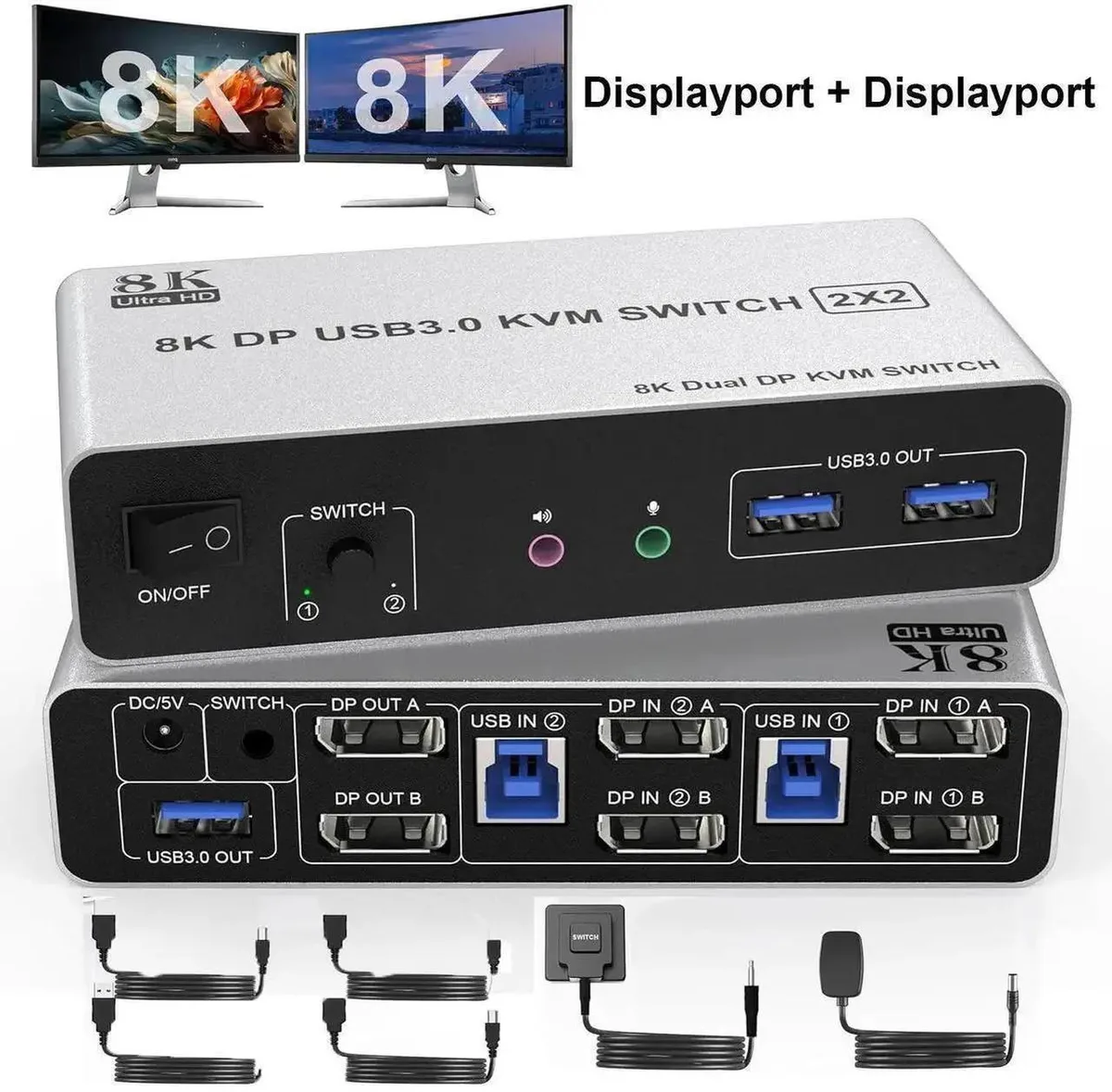 Vszerda Vszerda Dual Monitor DP 1.4 KVM Switch 8K@60Hz 4K@144Hz 3 USB 3.0 Ports — product photo