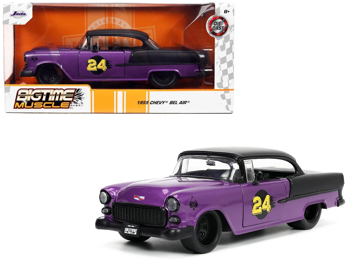 Jada Jada 1955 Chevrolet Bel Air #24 Purple Metallic Matt Black Bigtime Muscle 1/24 Diecast Hobby Collectible — product photo