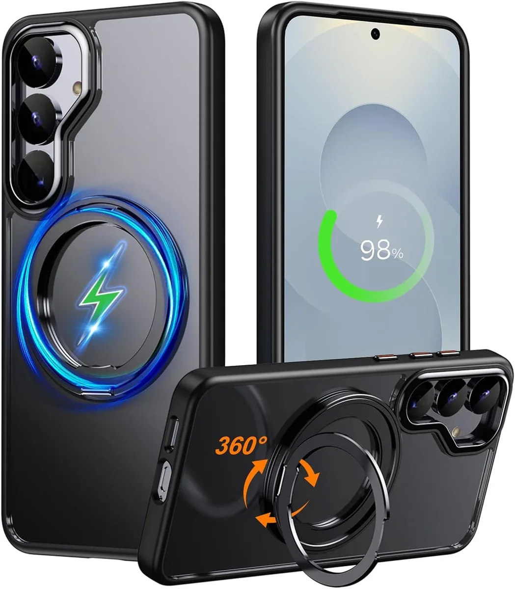 BONAEVER BONAEVER Samsung Galaxy S25 Case 360° Invisible Ring Stand Magnetic Black — product photo