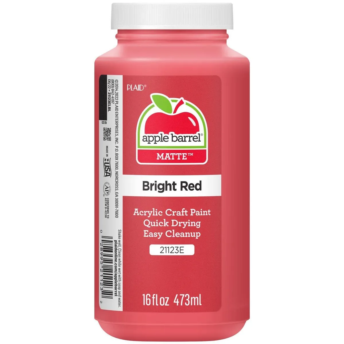 None Continuous None Continuous Apple Barrel Acrylic Paint 21123 Bright Red 16 oz — product photo
