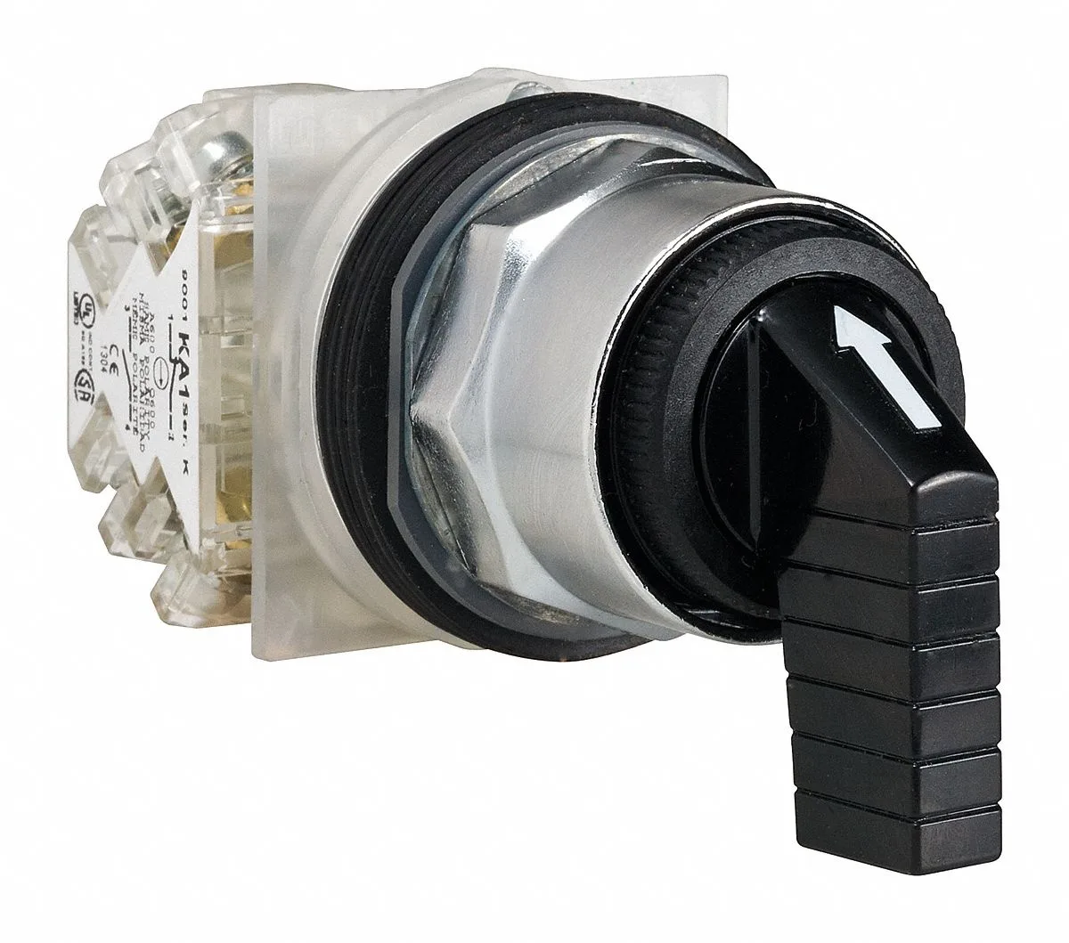 Schneider Electric 30mm black selector switch with extended lever and chrome bezel