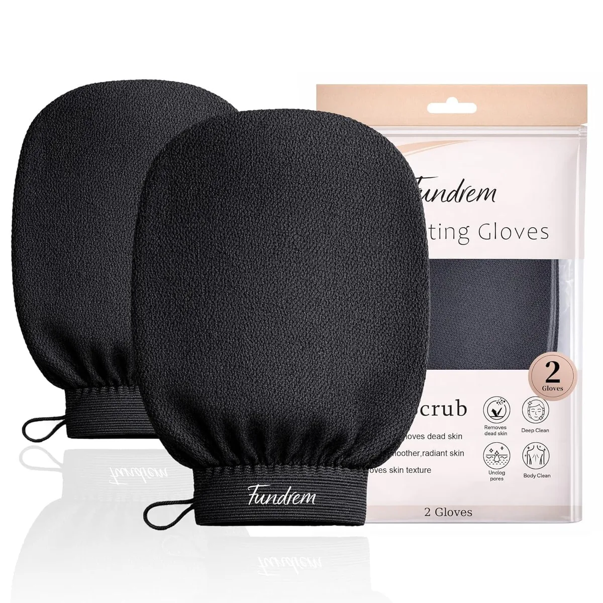  Fundrem Exfoliating Gloves 2 Pack Black Nylon — product photo